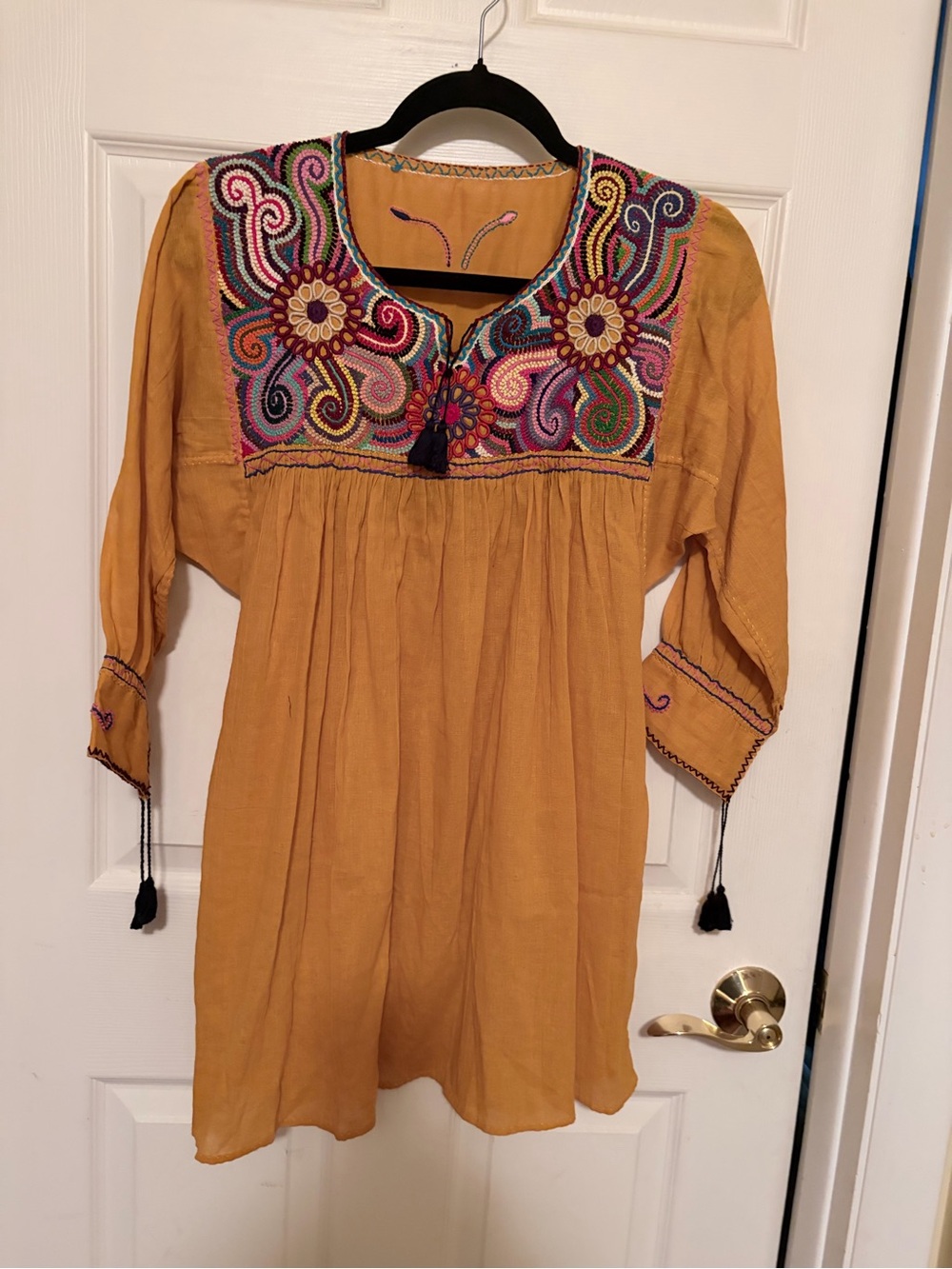 Source Unknown Mustard Yellow Embroidered Tunic with Multicolor Yoke